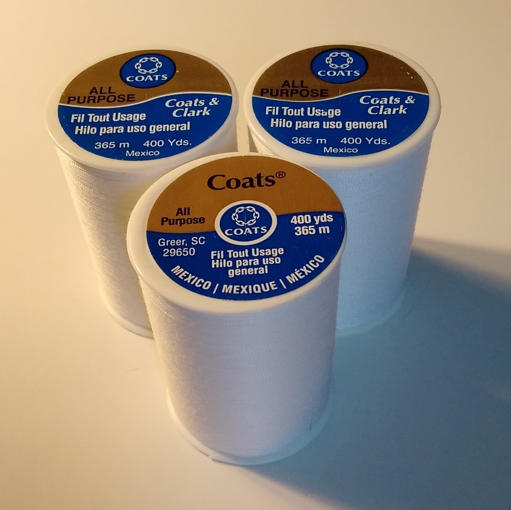 New lot of 3 Coats & Clark all purpose thread white 400 yd
